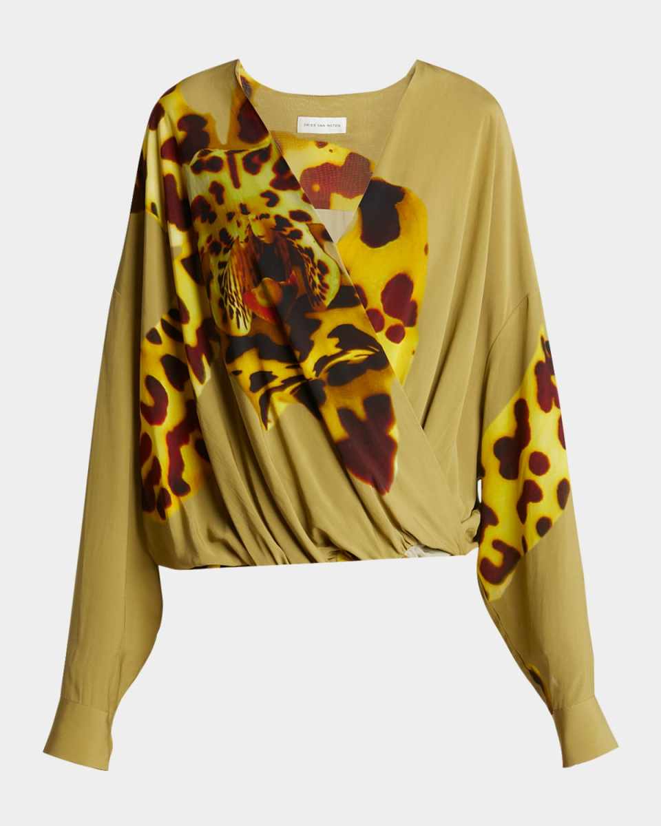 Camiel Draped Flower Print Blouse